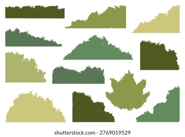 Collection of grass and bush silhouette borders with natural edges. Perfect for landscape designs, backgrounds, eco themes, and outdoor creative projects.
