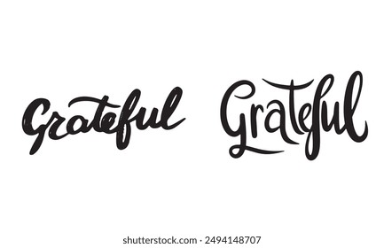 Collection of Grateful text lettering. Hand drawn vector art.