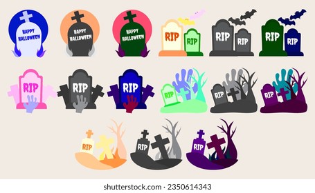 Collection Grave for Halloween. RIP. Ancient grave.set of Halloween elements.