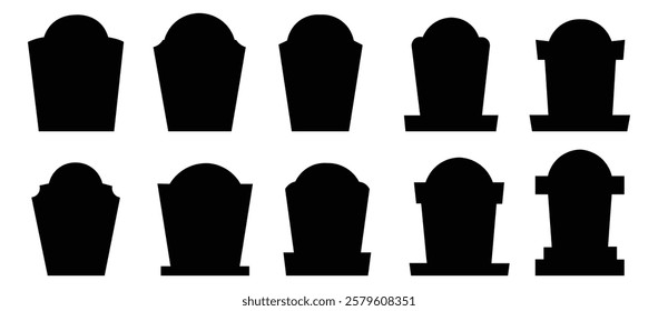 Collection of grave markers, tombstones', spooky, graveyard, cemetery icon silhouette