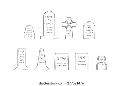 collection of the graves on white background, isolated, sketch