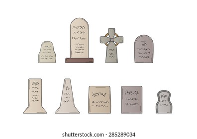 collection of the graves on white background, isolated, sketch