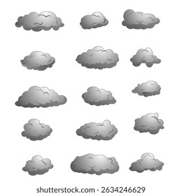 Coleção de elementos de nuvens de desenhos animados cinzas, nuvens nubladas, elementos para design. ilustração vetorial
