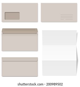 Collection of gray envelopes and white paper