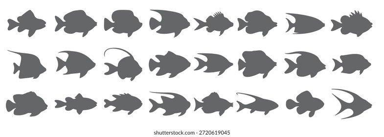 collection of gray fish silhouettes diverse aquatic life