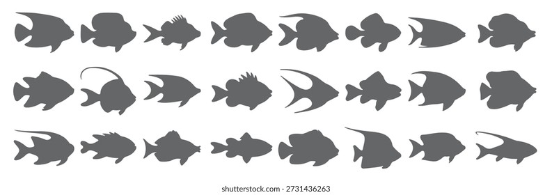 colección de siluetas de peces grises y vida acuática diversa