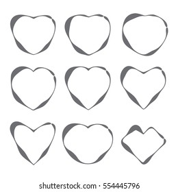 Collection Of Gray Heart Icons Isolated On White Background