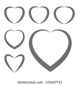 Collection Of Gray Heart Icons Isolated On White Background