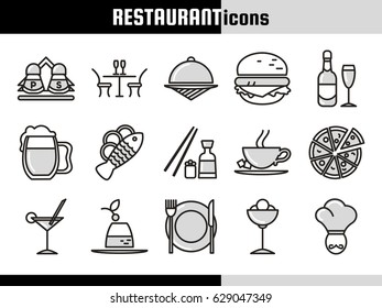 Collection of gray linear icons for restaurant and cafe. Signs isolated on the white background. Vector illustration