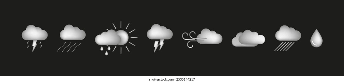 Collection of gray mesh weather icons. Set of vector icons