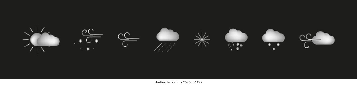 Collection of gray mesh weather icons. Set of vector icons