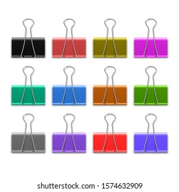 A collection of gray and multi-colored paper clips. Vector illustration.
