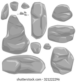 Collection of gray stones, rocks and boulders. Vector illustration