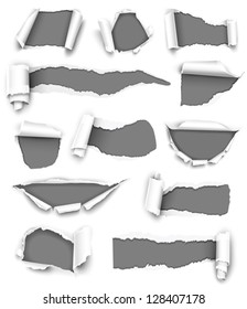 Collection of gray torn paper. Vector