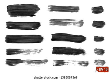Collection of gray watercolor and acrylic brush strokes. Gray watercolor brushes. Gray grungy smears and strokes. Vector illustration for tags and stamps design.