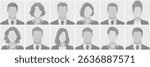 Collection of grayscale silhouette avatar defoult photo placeholder portraits depicting diverse business professionals in suits shown in a grid format representing teamwork Ideal for corporate use.