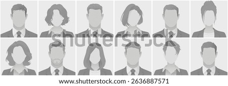 Collection of grayscale silhouette avatar defoult photo placeholder portraits depicting diverse business professionals in suits shown in a grid format representing teamwork Ideal for corporate use.