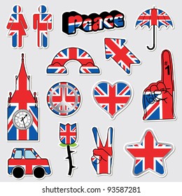 collection of great britain stickers in a union jack style svg