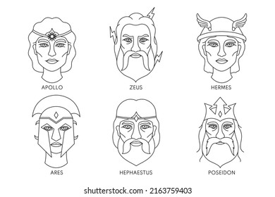 Collection of greek goods in line art style on white background.