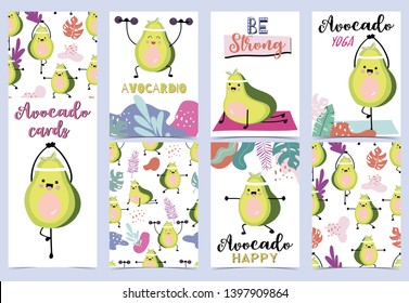 Collection of green avocado set with leaf,avocado exercise