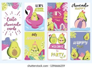 Collection of green avocado set with leaf,lemon,inflatable and ball