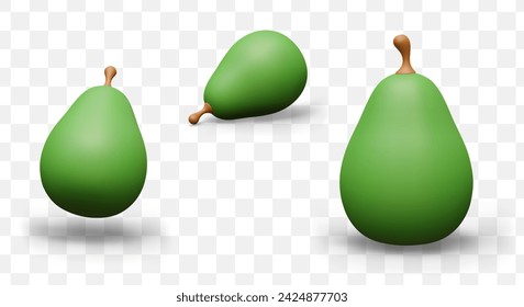 Collection of green avocados, view from different angles. Ripe fruit for raw eating