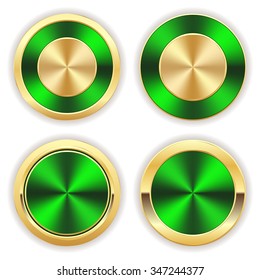 Collection of green badges with gold border