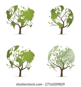 Collection, green ball on a tree. Set, tree with ball. Eco-friendly world. Ecological concept aimed at saving the planet. World Environment Day. Day of Trees.
