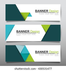 Collection Green And Blue Horizontal Business Banner Set Templates. Clean Modern Geometric Abstract Background Layout For Website Design. Simple Creative Cover Header. In Rectangle Size.