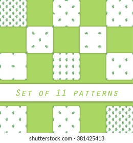 Collection Of Green Branches patterns, Isolated On White Background.