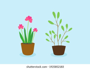 Collection of green bushes and flower bush for decorate the garden on blue background, Green plants. Vector illustration.