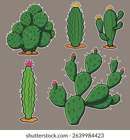 Collection of green cacti varieties