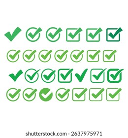 Collection of green check mark icons for checklist