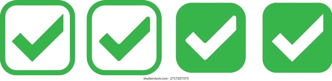 Colección de marcas de verificación verdes en círculos. La elección y la Aprobación se muestran con dos símbolos contrastantes