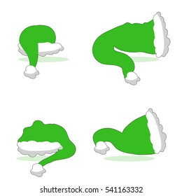 Collection green Christmas hats isolated on white background, vector, illustration