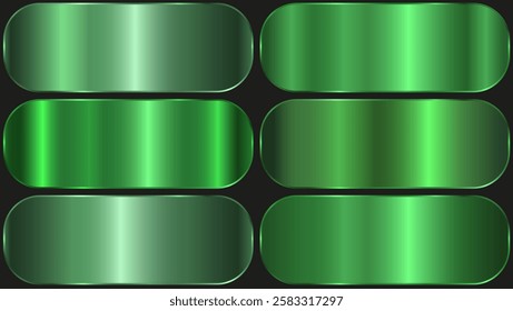 Collection of green color gradient swatches. emerald green metal..