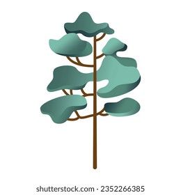Colección de plantas forestales verdes caducifoliares y evervescentes. Conjunto botánico de árboles desnudos y otros con hojas y coronas exuberantes. Ilustración vectorial plana aislada en fondo blanco