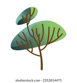 Colección de plantas forestales verdes caducifoliares y evervescentes. Conjunto botánico de árboles desnudos y otros con hojas y coronas exuberantes. Ilustración vectorial plana aislada en fondo blanco