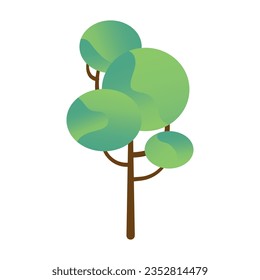 Collection of green deciduous and evergreen forest plants. Botanical set of bare trees and ones with leaves and lush crowns. Flat vector illustration isolated on white background