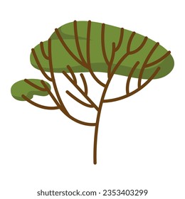 Collection of green deciduous and evergreen forest plants. Botanical set of bare trees and ones with leaves and lush crowns. Flat vector illustration isolated on white background