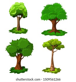 Collection of Green  Deciduous Trees, Summer Landscape Design Elements Vector Illustration
