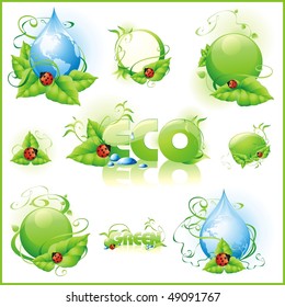 Collection of green design elements. Vector illustration.