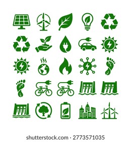 Collection of green eco friendly icons