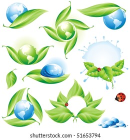 Collection of green eco-icons. Vector illustration.