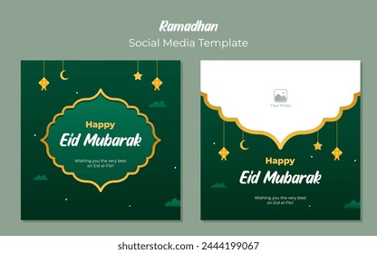 A collection of green Eid Mubarak-themed social media templates. Perfect for business branding, social media posts, web ads, and social media ads. islamic geometric icons and shape