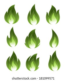 Collection of green fire icons