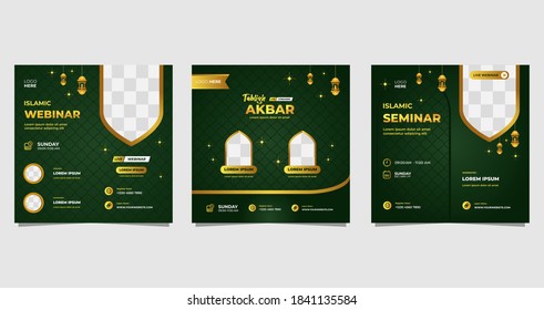 Collection of Green and Gold luxury background with islamic ornament concept. Perfect for social media post templates, Islamic webinar, Muslim education, Religion event and other online seminar