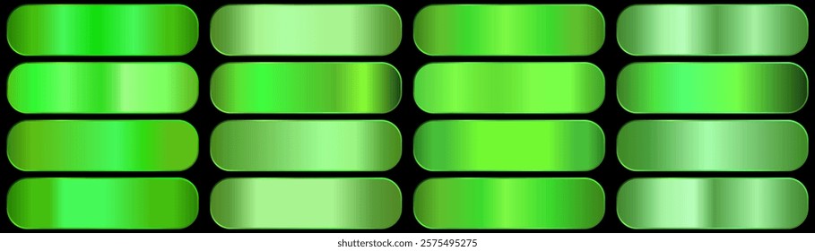 Collection of green gradients, modern modifications of colors and tones. metallic green palette.