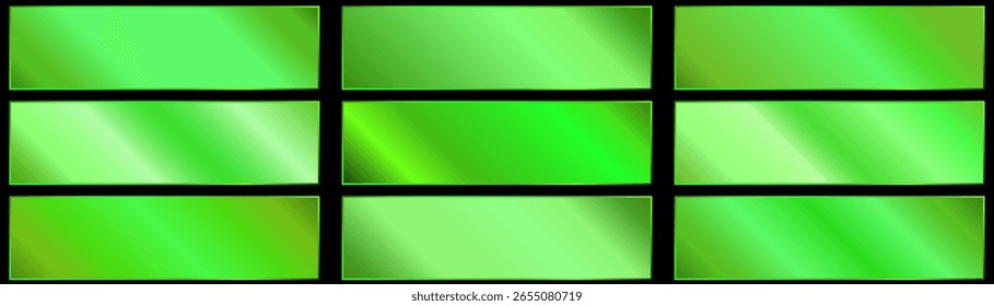 Colección de Gradientes verdes, modificaciones modernas de colores y tonalidades. paleta verde metálica.