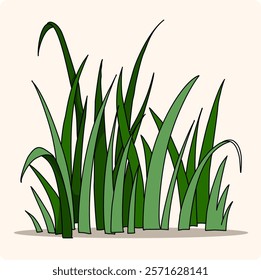 a collection of green grass fragments on the lawn doodle drawing style